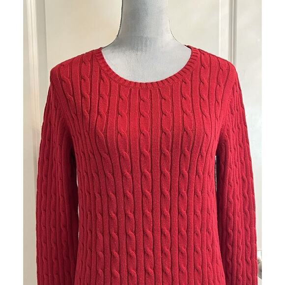 St John’s Bay Cable Birch Knit Jumper Womens Sz M Red Crew Neck Sweater Preppy - Picture 2 of 6